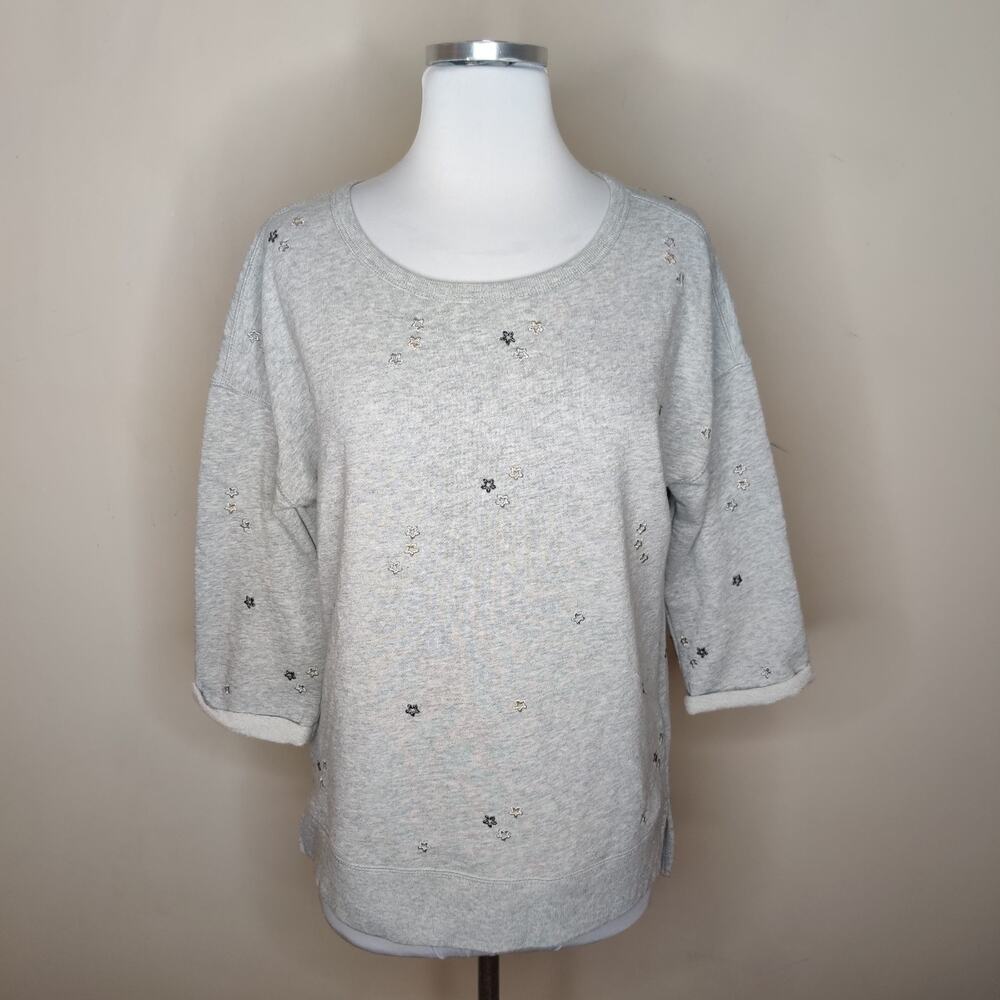 Gap Sweatshirt Star Embroidered Grey 3/4 Sleeve